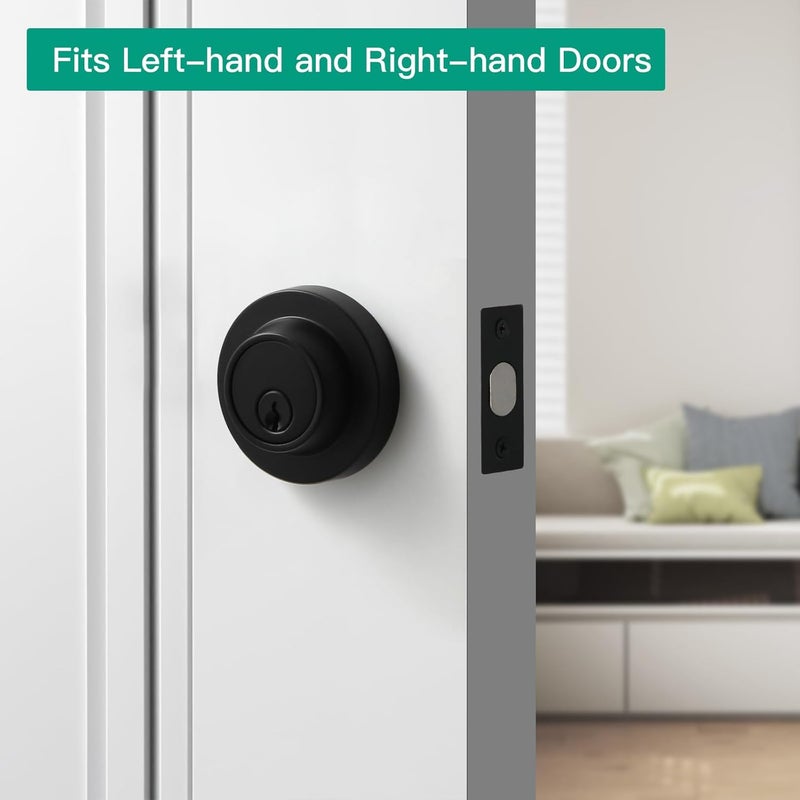 YAGU Contemporary Round Single Cylinder Deadbolt Lock for Front Door Entrance Modern High Security Heavy Duty Pack of 1– Matte Black Finish - Image 2